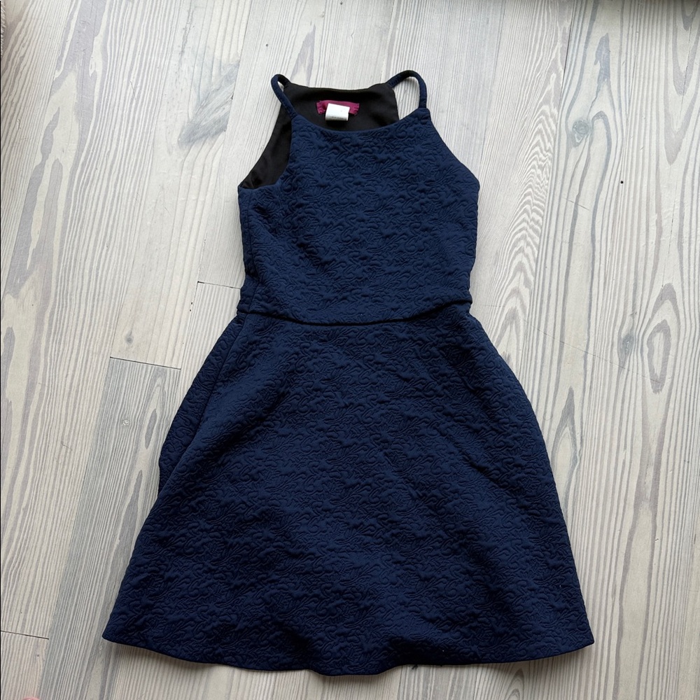Aqua Navy Blue Textured Kids Dress